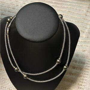 Lagos sterling silver 18 karat 18k yellow gold    Black pearls station necklace